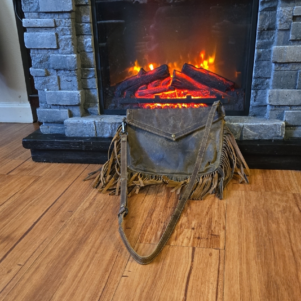 Fringed Brown Genuine Leather Crossbody Bag